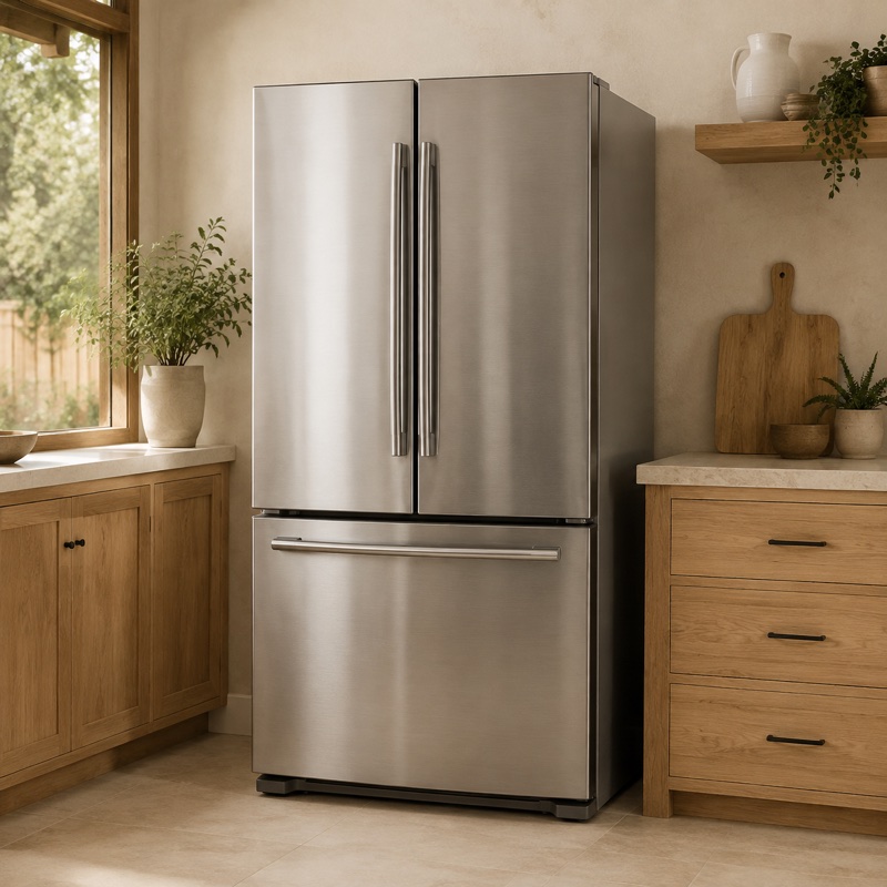 Modern household refrigerator in a kitchen